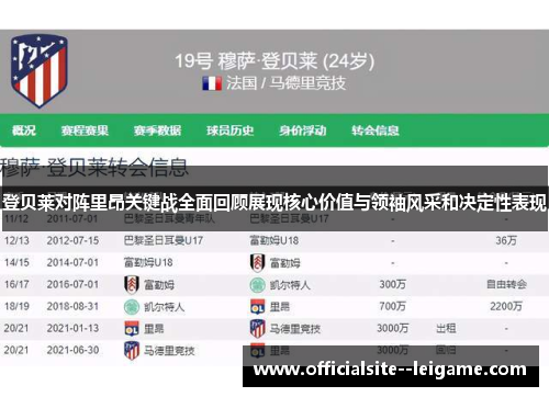 登贝莱对阵里昂关键战全面回顾展现核心价值与领袖风采和决定性表现